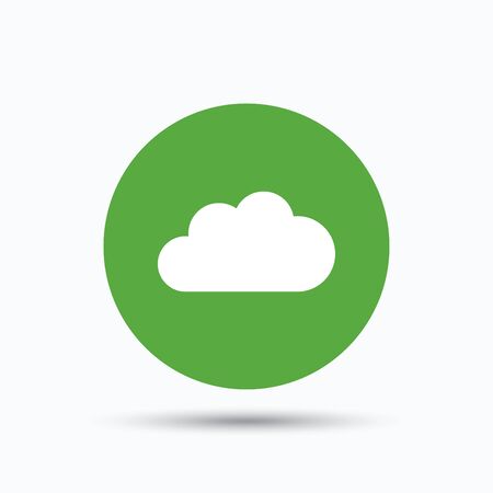 Cloud icon. Data storage technology symbol. Flat web button with icon on white background. Green round pressbutton with shadow. Vectorのイラスト素材
