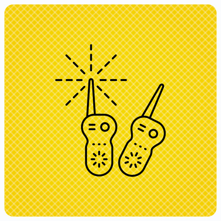 Baby monitor icon. Nanny for newborn sign. Radio set symbol. Linear icon on orange background. Vectorのイラスト素材