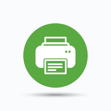 Printer icon. Print documents technology symbol. Flat web button with icon on white background. Green round pressbutton with shadow. Vectorのイラスト素材