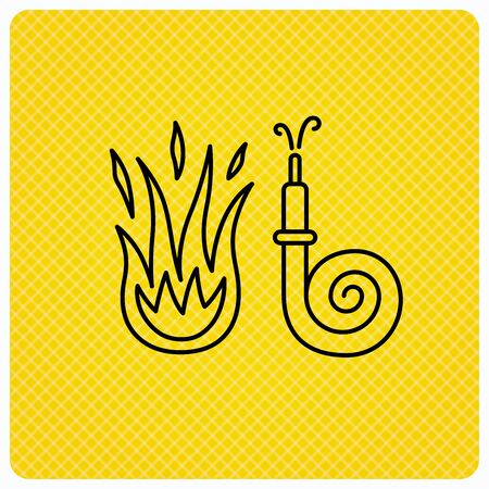 Fire hose reel icon. Fire station sign. Linear icon on orange background. Vectorのイラスト素材