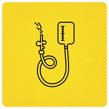 Drop counter icon. Medical procedure sign. Linear icon on orange background. Vectorのイラスト素材