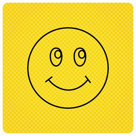 Smile icon. Positive happy face sign. Happiness and cheerful symbol. Linear icon on orange background. Vectorのイラスト素材