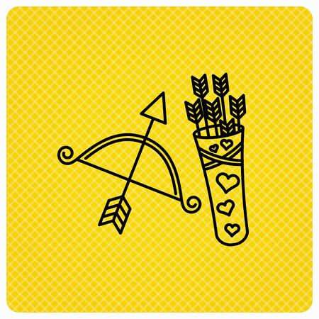 Amour arrows and bow icon. Valentine weapon sign. Linear icon on orange background. Vectorのイラスト素材