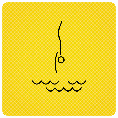 Diving icon. Jumping into water sign. Professional swimming sport symbol. Linear icon on orange background. Vectorのイラスト素材