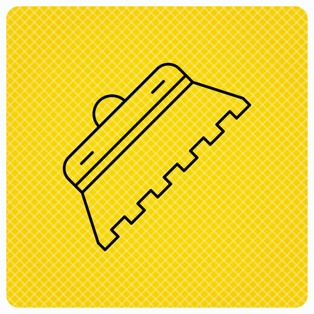 Trowel for tile icon. Spatula repair tool sign. Linear icon on orange background. Vectorのイラスト素材