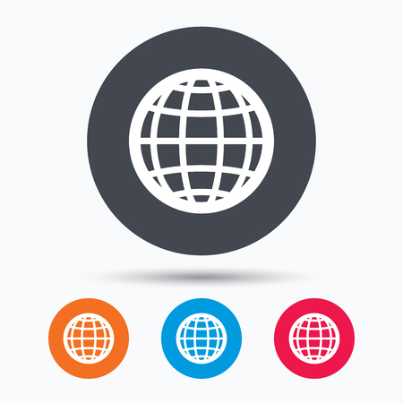 Globe icon. World or internet symbol. Colored circle buttons with flat web icon. Vectorのイラスト素材