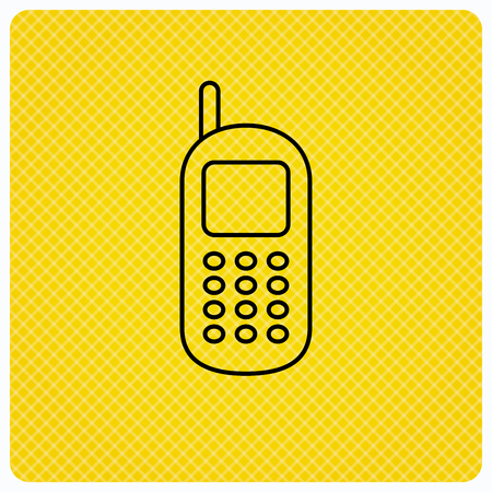 Mobile phone icon. Cellphone with antenna sign. Linear icon on orange background. Vectorのイラスト素材