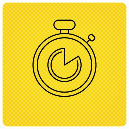 Timer icon. Stopwatch sign. Sport competition symbol. Linear icon on orange background. Vectorのイラスト素材