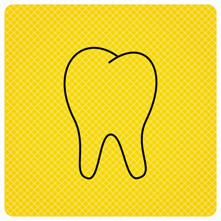 Tooth icon. Stomatology sign. Dental care symbol. Linear icon on orange background. Vectorのイラスト素材