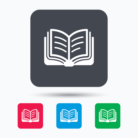 Book icon. Study literature sign. Education textbook symbol. Colored square buttons with flat web icon. Vectorのイラスト素材