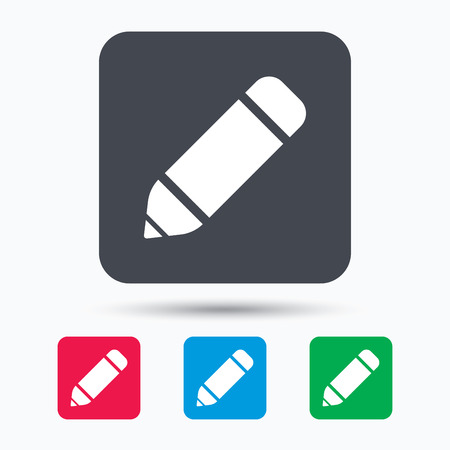 Edit icon. Pencil for drawing symbol. Colored square buttons with flat web icon. Vectorのイラスト素材