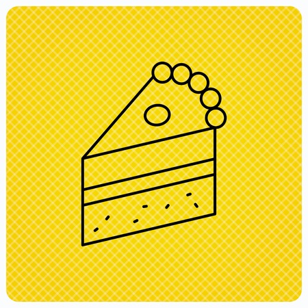 Piece of cake icon. Sweet dessert sign. Pastry food symbol. Linear icon on orange background. Vectorのイラスト素材