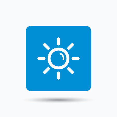 Sun icon. Sunny weather symbol. Blue square button with flat web icon. Vectorのイラスト素材