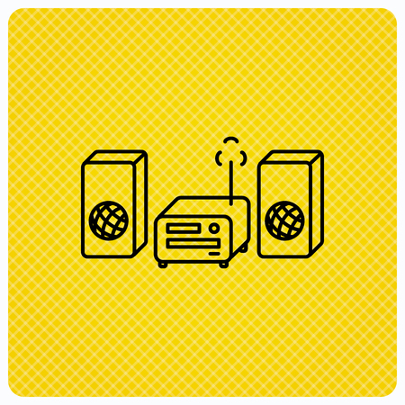 Music center icon. Stereo system sign. Linear icon on orange background. Vectorのイラスト素材