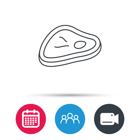 Meat icon. Beef steak sign. Barbecue meat slice symbol. Group of people, video cam and calendar icons. Vectorのイラスト素材