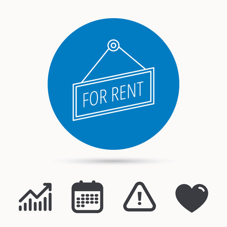 For rent icon. Advertising banner tag sign. Calendar, attention sign and growth chart. Button with web icon. Vectorのイラスト素材