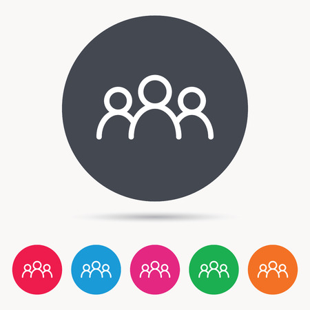 People icon. Group of humans sign. Team work symbol. Colored circle buttons with flat web icon. Vectorのイラスト素材