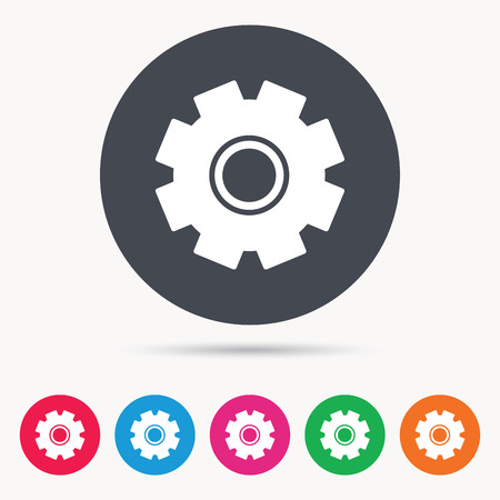 Cogwheel icon. Repair service symbol. Colored circle buttons with flat web icon. Vectorのイラスト素材