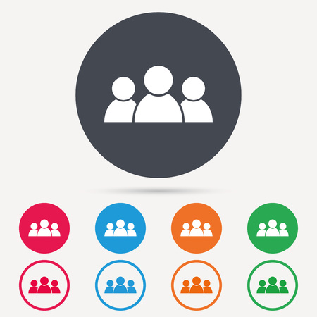 People icon. Group of humans sign. Team work symbol. Round circle buttons. Colored flat web icons. Vectorのイラスト素材
