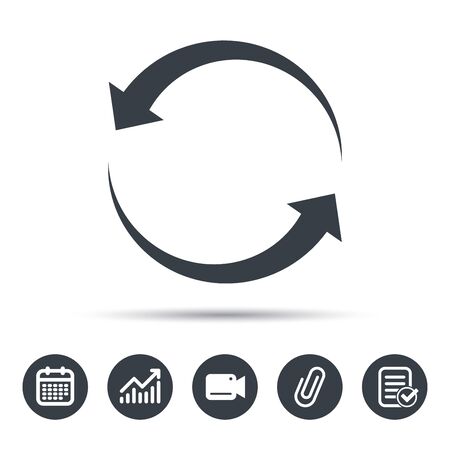 Update icon. Refresh or repeat symbol. Calendar, chart and checklist signs. Video camera and attach clip web icons. Vectorのイラスト素材