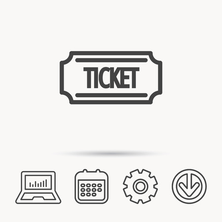 Ticket icon. Coupon sign. Notebook, Calendar and Cogwheel signs. Download arrow web icon. Vectorのイラスト素材