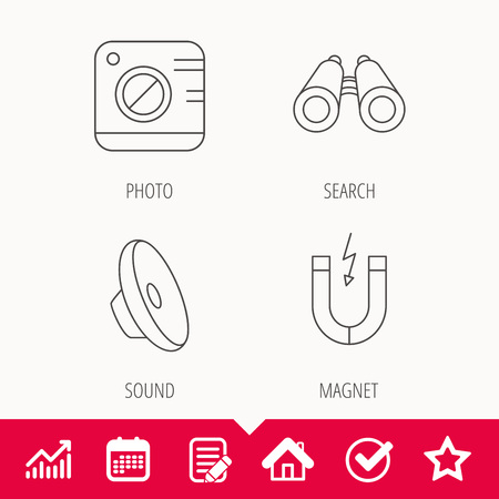 Photo camera, magnet and sound icons.のイラスト素材