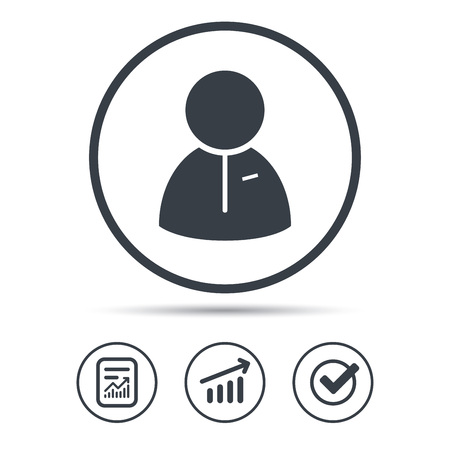 User icon. Human person symbol. Report document, Graph chart and Check signs.のイラスト素材
