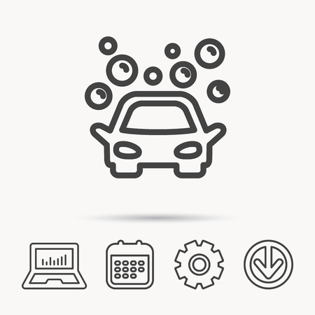 Car wash icon. Cleaning station sign. Foam bubbles symbol. Notebook, Calendar and Cogwheel signs. Download arrow web icon. Vectorのイラスト素材