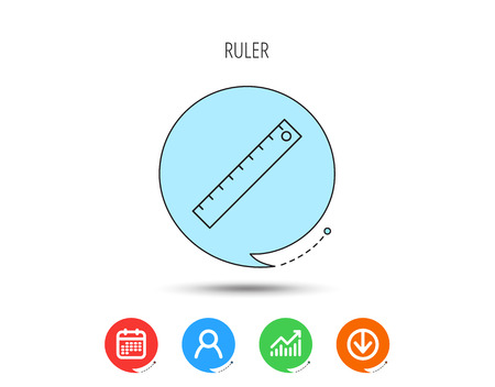 Ruler icon. Straightedge sign. Geometric symbol. Calendar, User and Business Chart, Download arrow icons. Speech bubbles with flat signs. Vectorのイラスト素材