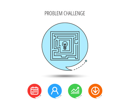Labyrinth icon. Problem challenge sign. Find solution symbol. Calendar, User and Business Chart, Download arrow icons. Speech bubbles with flat signs.のイラスト素材