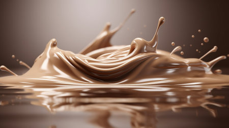 Milk chocolate liquid splashing. Sweet dessert wave background. Realistic melted chocolate. Generative AI artの素材