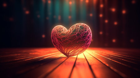 Neon heart illustration. Background with futuristic love element. Valentines day modern design. Generative AI artの素材
