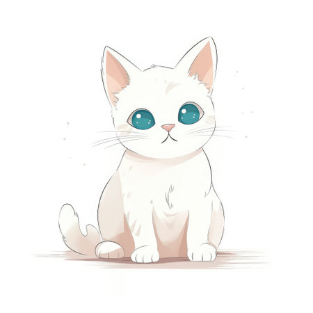 Cartoon cat in sitting pose on a white background. Isolated cute kitty illustration. Generative AI artの素材