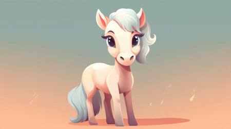 Cartoon little pony. Cute baby horse illustration. Animal with soft fur. Generative AI artの素材