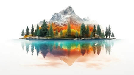 Beautiful mountains landscape. Double exposure illustration of mountains and trees. Generative AI artの素材