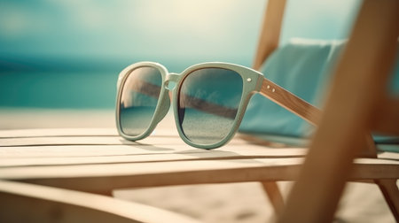 Summer sunglasses illustration. Vacation beach glasses background. Sun protection glasses. Generative AI artの素材