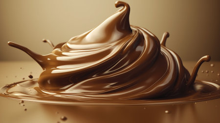 Milk chocolate liquid splashing. Sweet dessert wave background. Realistic melted chocolate. Generative AI artの素材