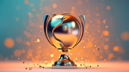 Golden champion cup trophy for winner background. Colorful realistic illustration. Generative AI artの素材