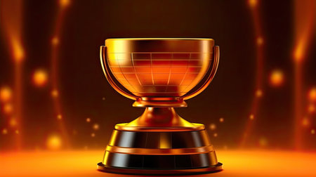 Golden champion cup trophy for winner background. Colorful realistic illustration. Generative AI artの素材