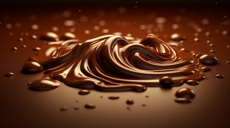 Milk chocolate liquid splashing. Sweet dessert wave background. Realistic melted chocolate. Generative AI artの素材