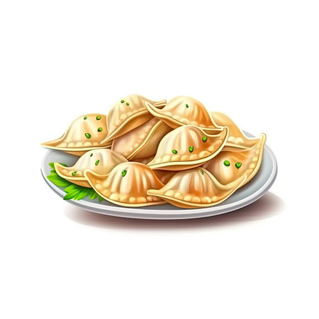 Pierogi delicious food isolated on white background. Generative AI artの素材