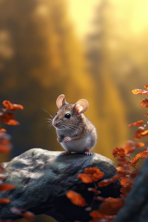 Mouse in nature at mountain valley. Generative AI artの素材