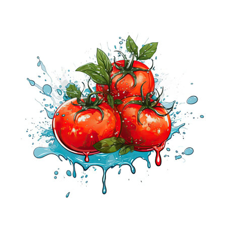 Tomatoes vegetable isolated on white background, flat illustration. Generative AI artの素材