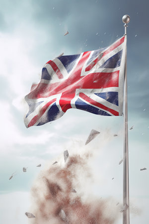England national flag waving in the wind on flagpole. Colorful realistic illustration. Generative AI artの素材