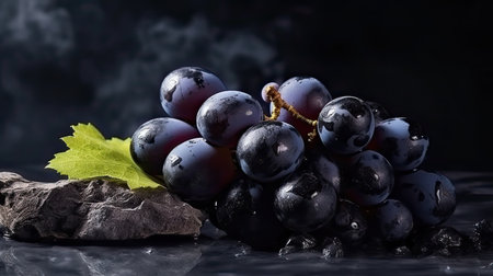 Grapes fresh organic fruit on stone surface background. Generative AI artの素材