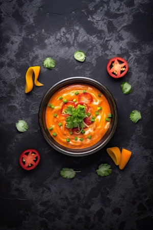 Buffalo chicken dip meal on black stone surface background. Generative AI artの素材
