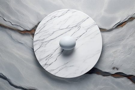 Stone surface with empty white plate. Background with stone pattern. Generative AI artの素材