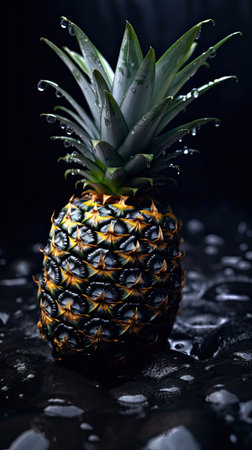 Pineapple fresh organic fruit on stone surface background. Generative AI artの素材