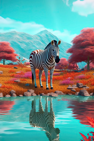 Zebra in nature at mountain valley. Generative AI artの素材