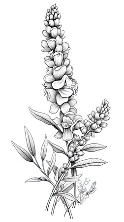 Cute Lavender flower in coloring page style illustration. Line art painting. Generative AI artの素材